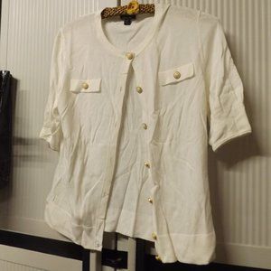 LAYFETTE 148, BUTTON DOWN OFF-WHITE CARDIGAN, MEDIUM